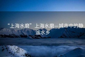 “上海水磨”上海水磨—城市中的静谧水乡