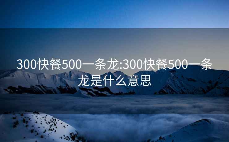 300快餐500一条龙:300快餐500一条龙是什么意思