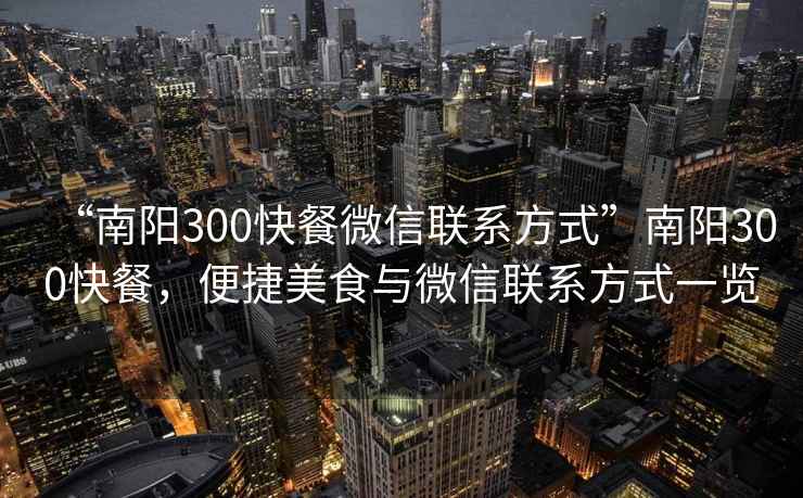 “南阳300快餐微信联系方式”南阳300快餐，便捷美食与微信联系方式一览